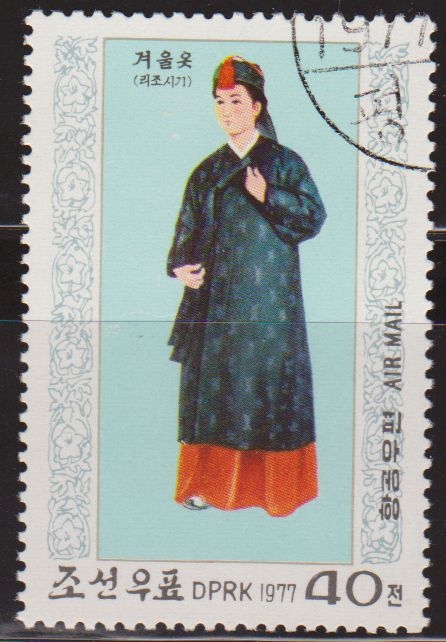 Corea Norte 1977 Scott 1561 Sello Trajes Típicos Estacionales Dinastia Li Invierno M-1603 Matasello de favor Preobliterado Korea Coree 